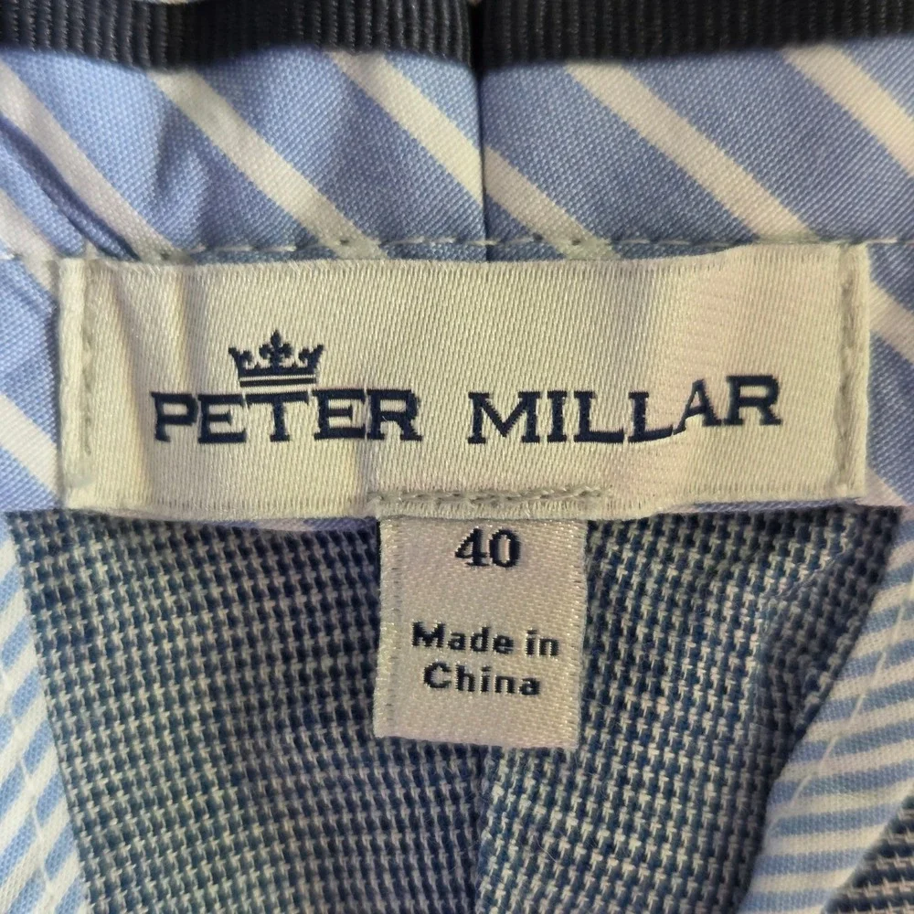 Peter Millar Mens Blue Micro Check Flat Front Shorts Size 40 Resort‎ Coastal